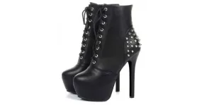 High Top Stiletto Boots with Spikes and Lace-Up Closure