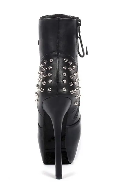 High Top Stiletto Boots with Spikes and Lace-Up Closure