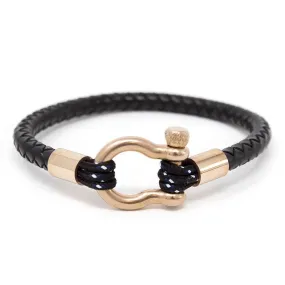 Black Leather Bracelet for Men with Rose Gold Shackle - Large