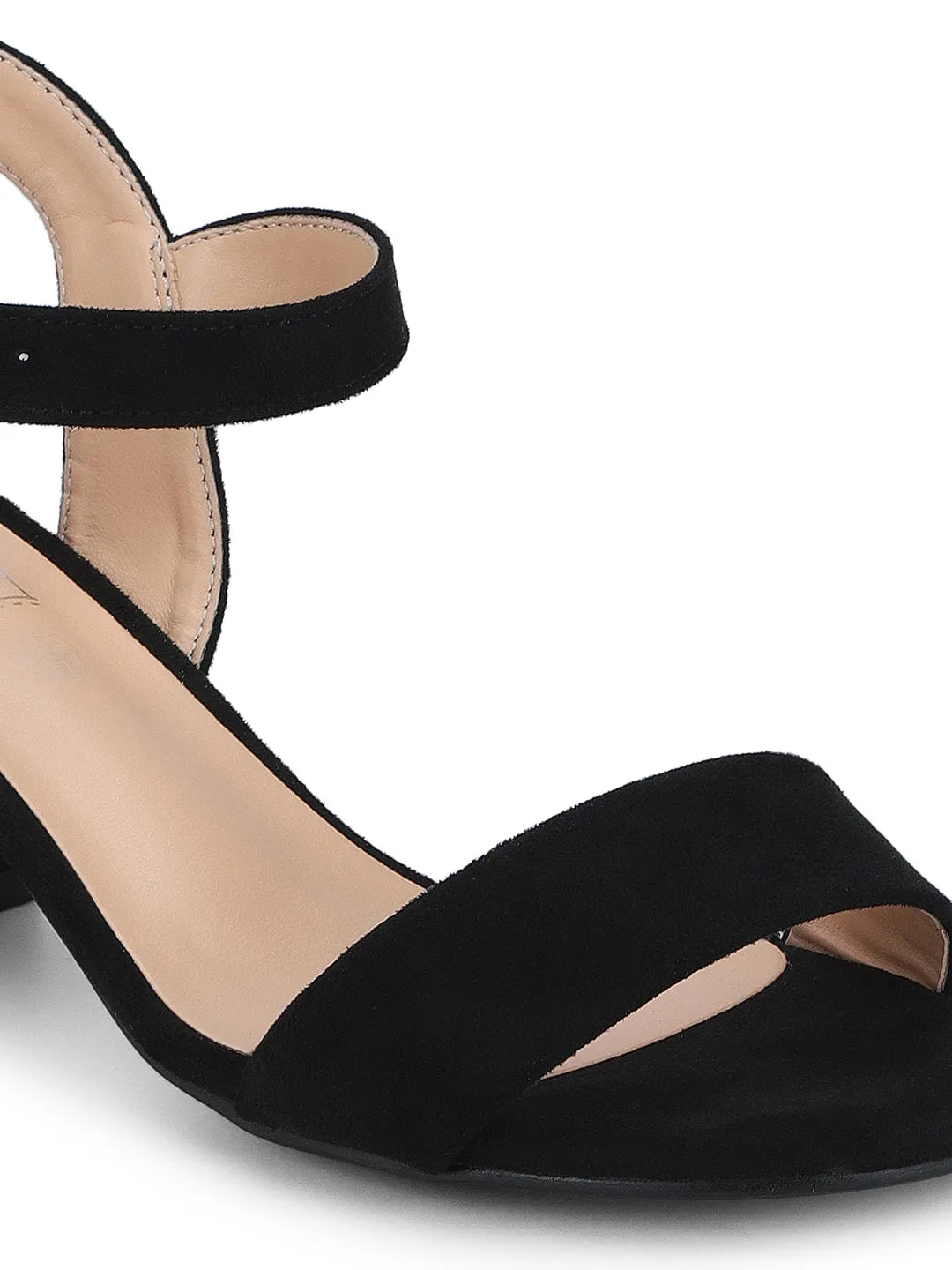 Black Micro Ankle Strap Low Block Heels