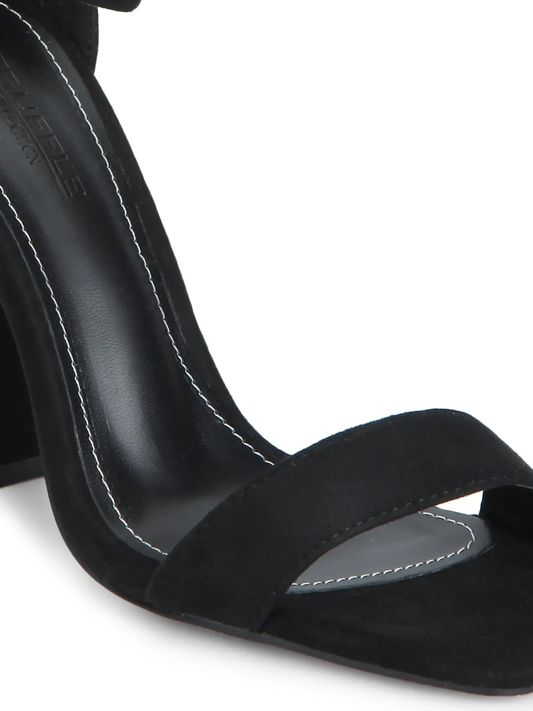 Black Micro Broad Ankle Strap Block Heels