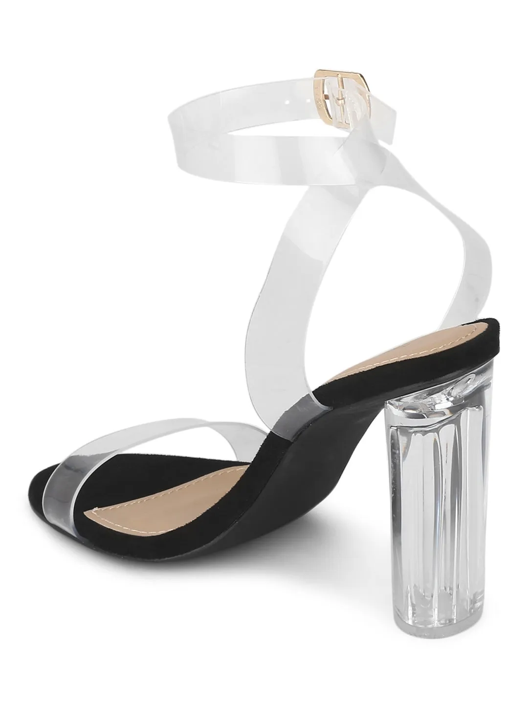 Black Micro Clear Block Heels