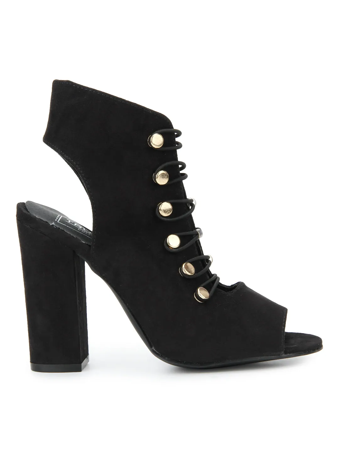 Black Micro Lace-up Peep Toe Block Heels