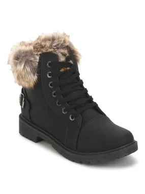 Black Nubuck Fur Ankle Boots