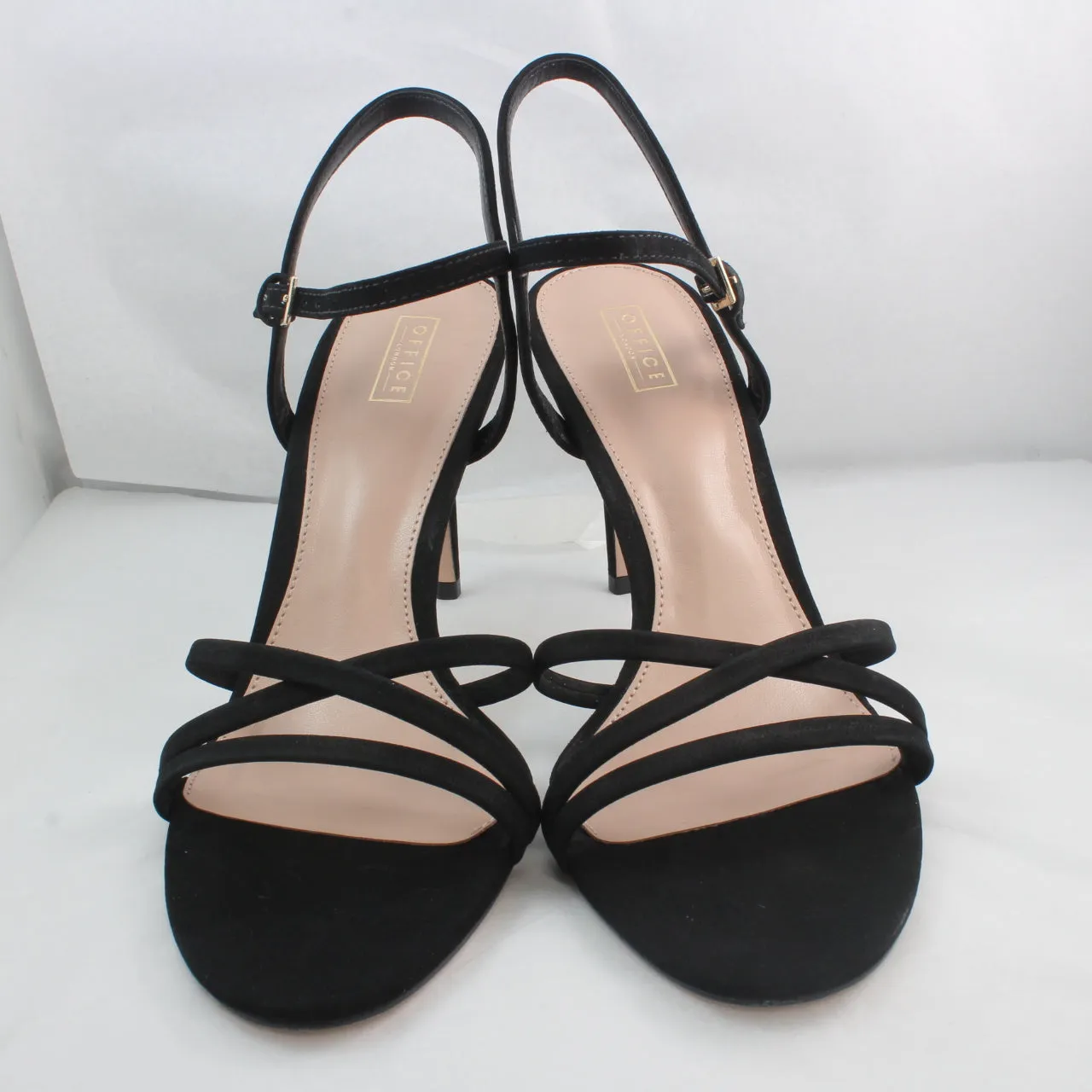 Black Nubuck Women's Strappy Stiletto Heels for Office Wear