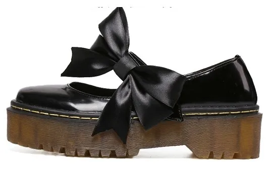 Black Patent Leather Satin Bow Platforms Flats