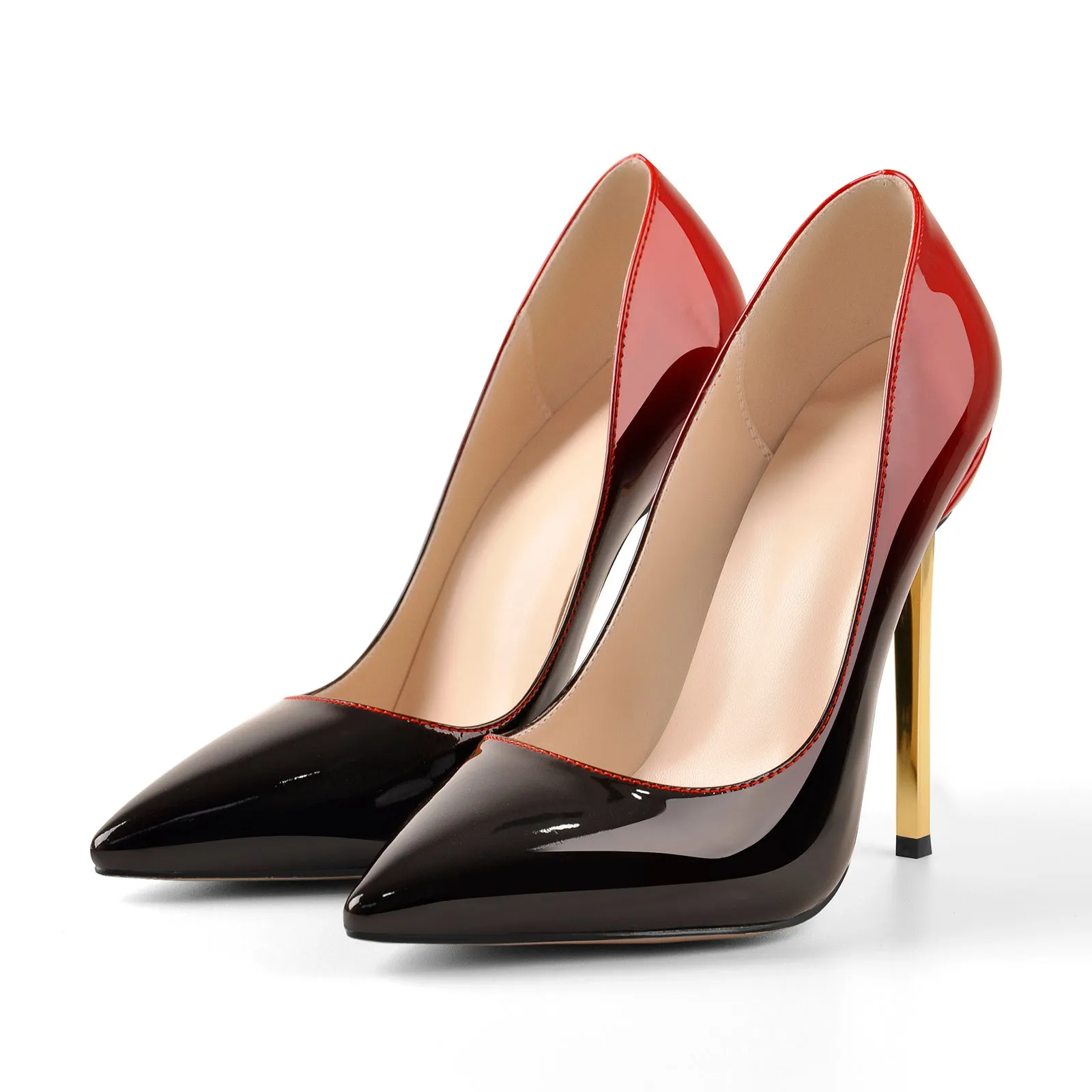 Red Black Patent Leather Heels Gradient Pumps