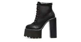 Black Chunky Sole Block Platform High Heel Boots Shoes