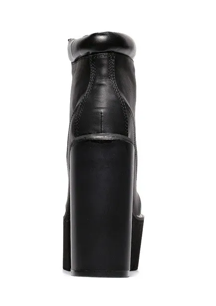 Black Chunky Sole Block Platform High Heel Boots Shoes