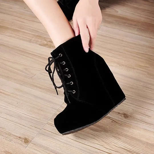 Black Suede Lace Up High Top Platforms