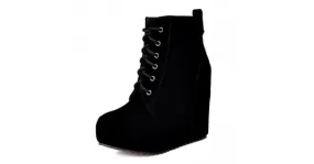 Black Suede Lace Up High Top Platforms