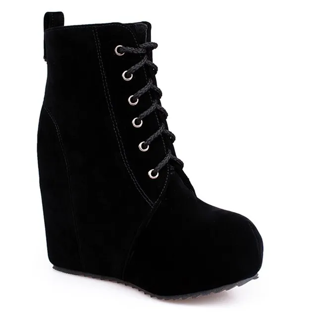 Black Suede Lace Up High Top Platforms