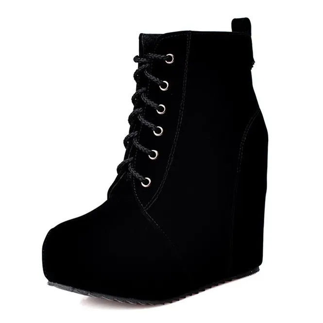 Black Suede Lace Up High Top Platforms