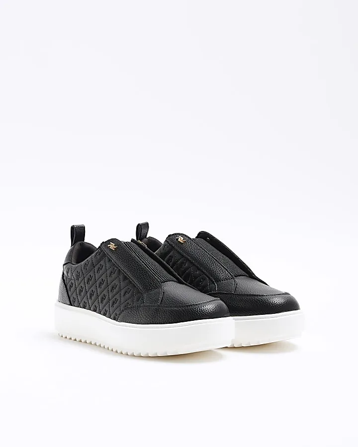 Black wide fit embossed trainers