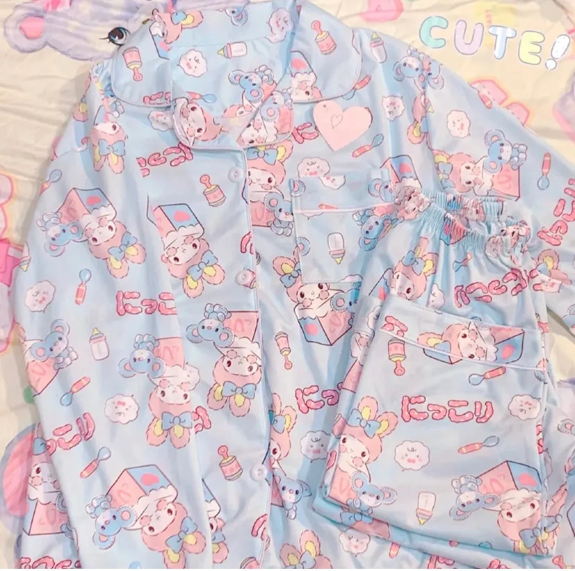 Blue cotton pajamas with melody print lounge set -search it for more info.