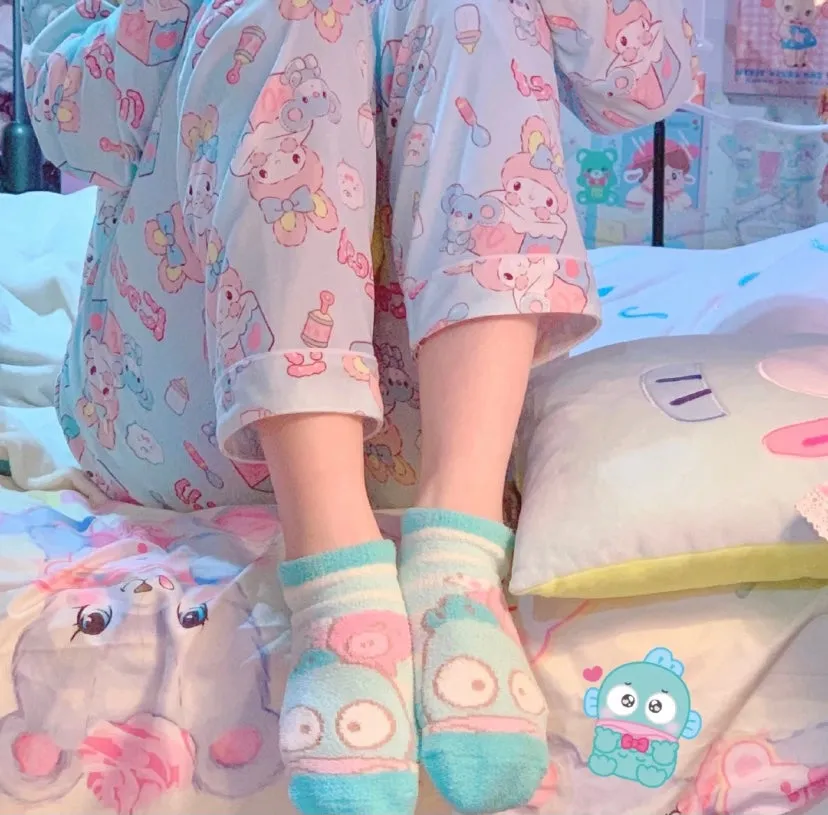 Blue cotton pajamas with melody print lounge set -search it for more info.