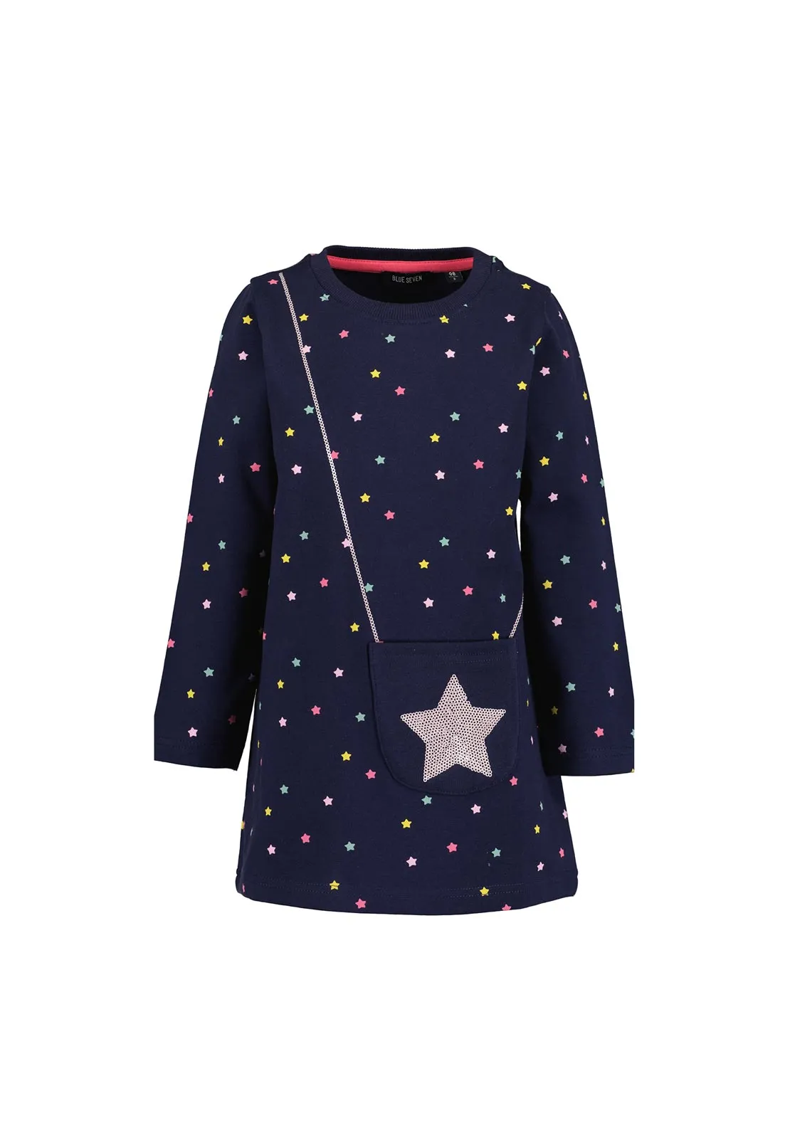 Blue Seven Mini Girl Long Sleeve Star Dress, Navy