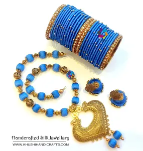 Blue Silk Necklace and Bangles Bundle