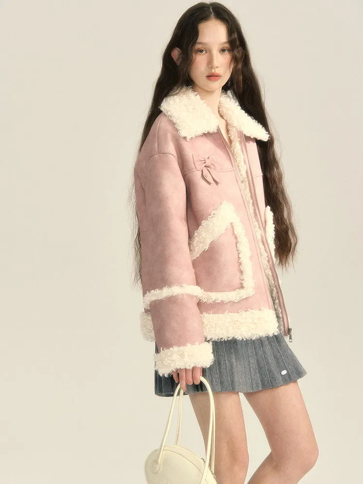 Boa Leather Cute Ribbon Oversize Jacket