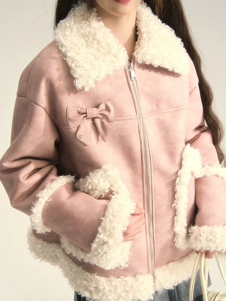 Boa Leather Cute Ribbon Oversize Jacket