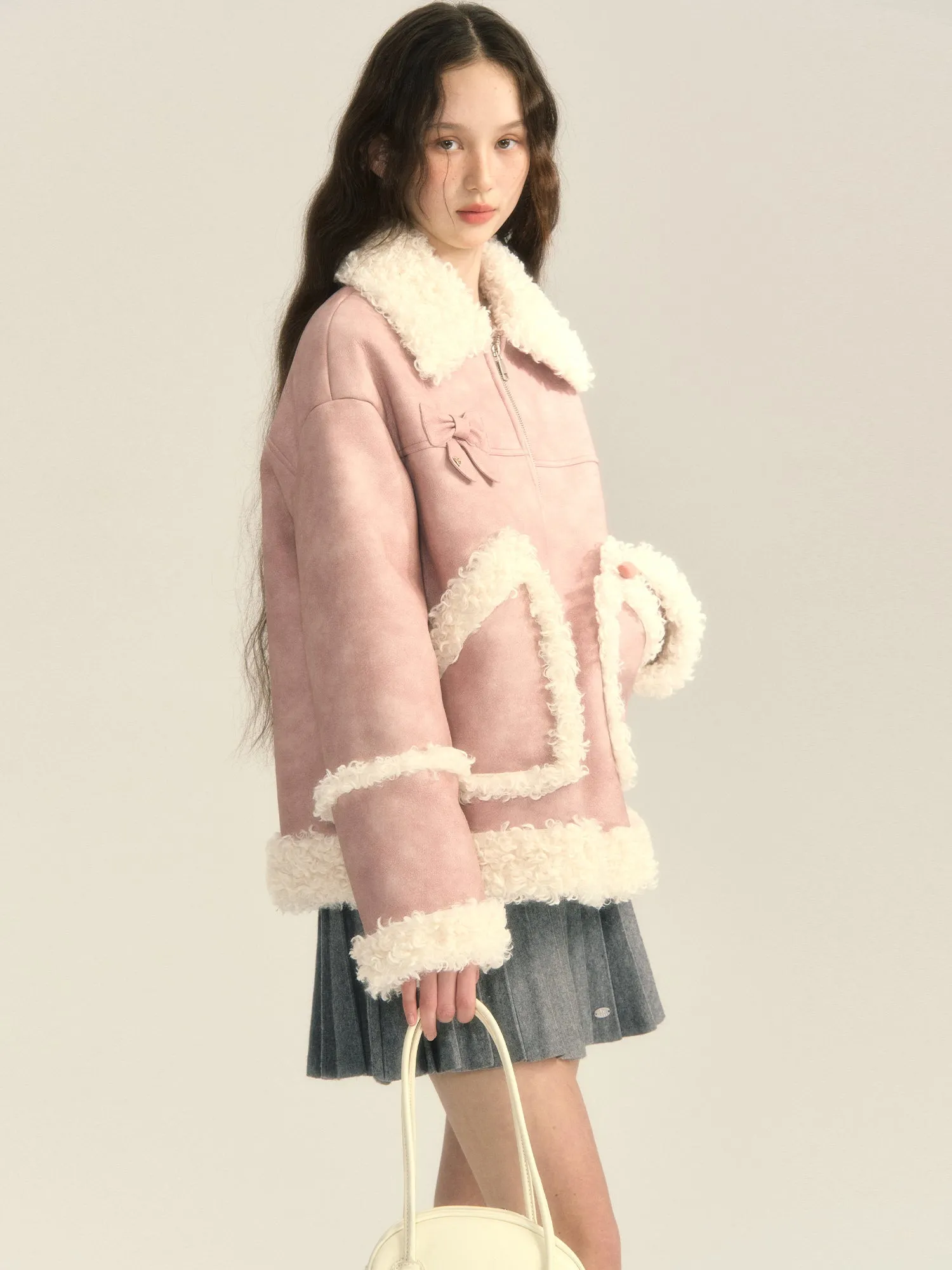 Boa Leather Cute Ribbon Oversize Jacket