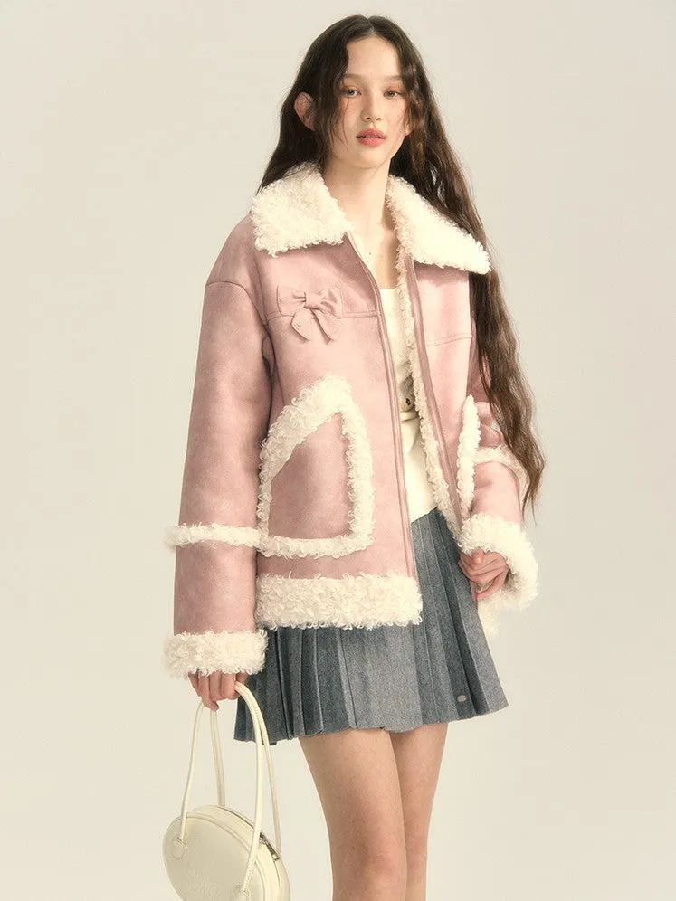 Boa Leather Cute Ribbon Oversize Jacket