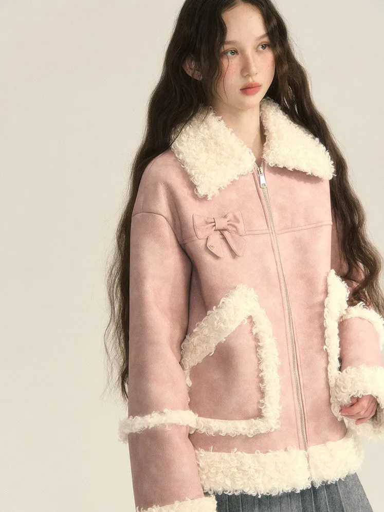 Boa Leather Cute Ribbon Oversize Jacket