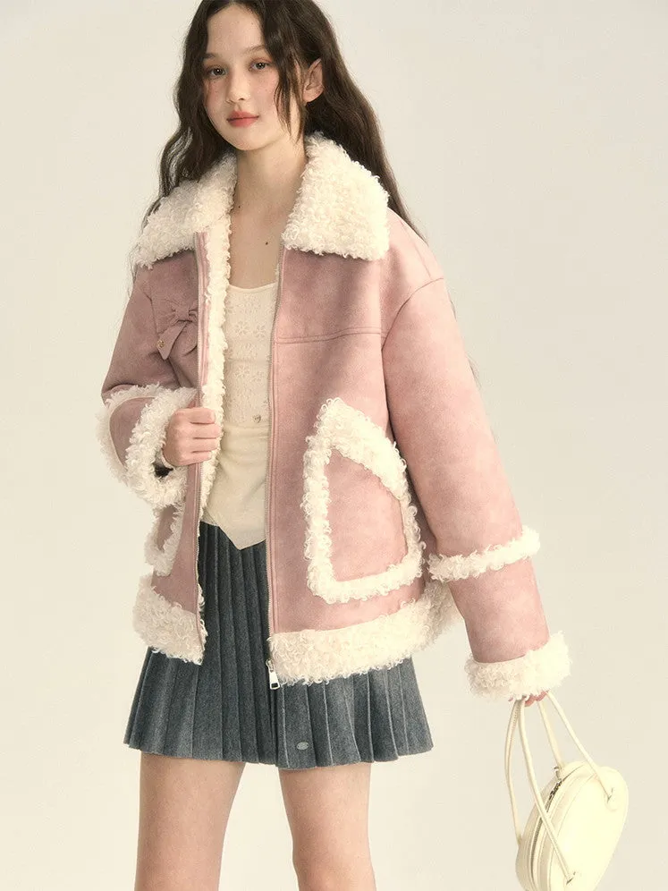 Boa Leather Cute Ribbon Oversize Jacket