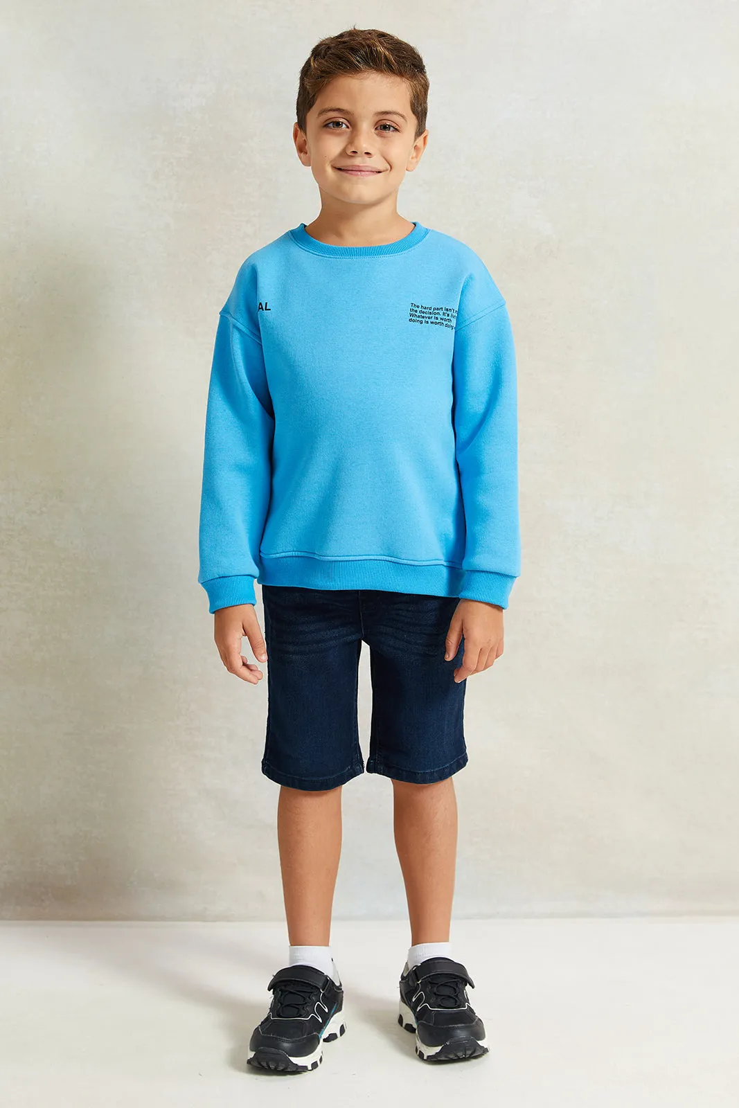 Boys Blue Drop Shoulder Printed Sweatshirt