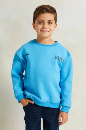 Boys Blue Drop Shoulder Printed Sweatshirt