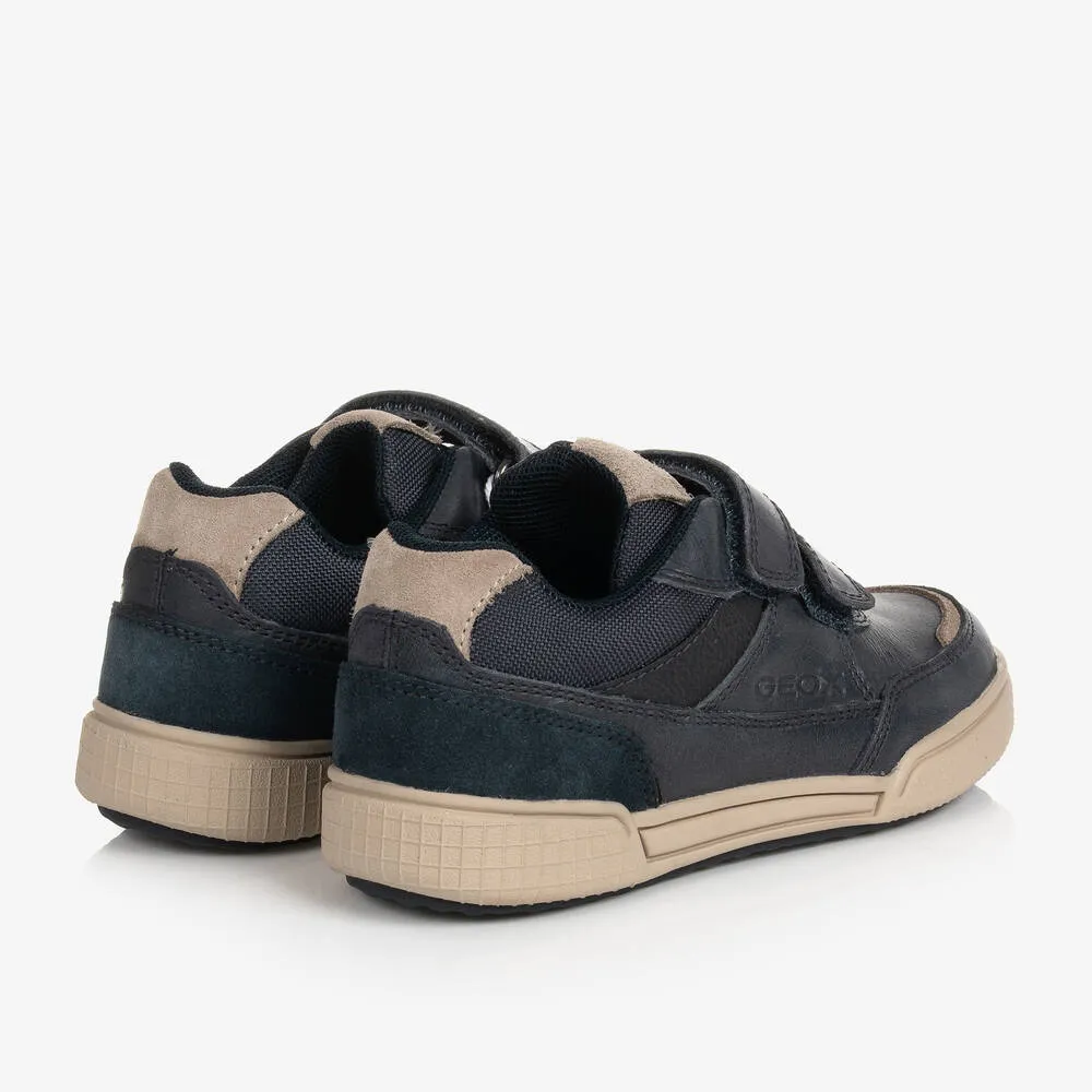 Boys Blue Leather Velcro Trainers