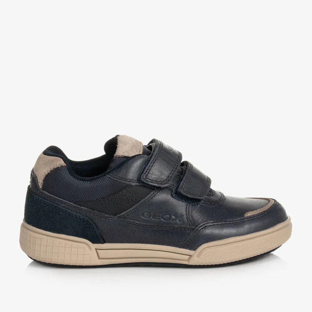 Boys Blue Leather Velcro Trainers