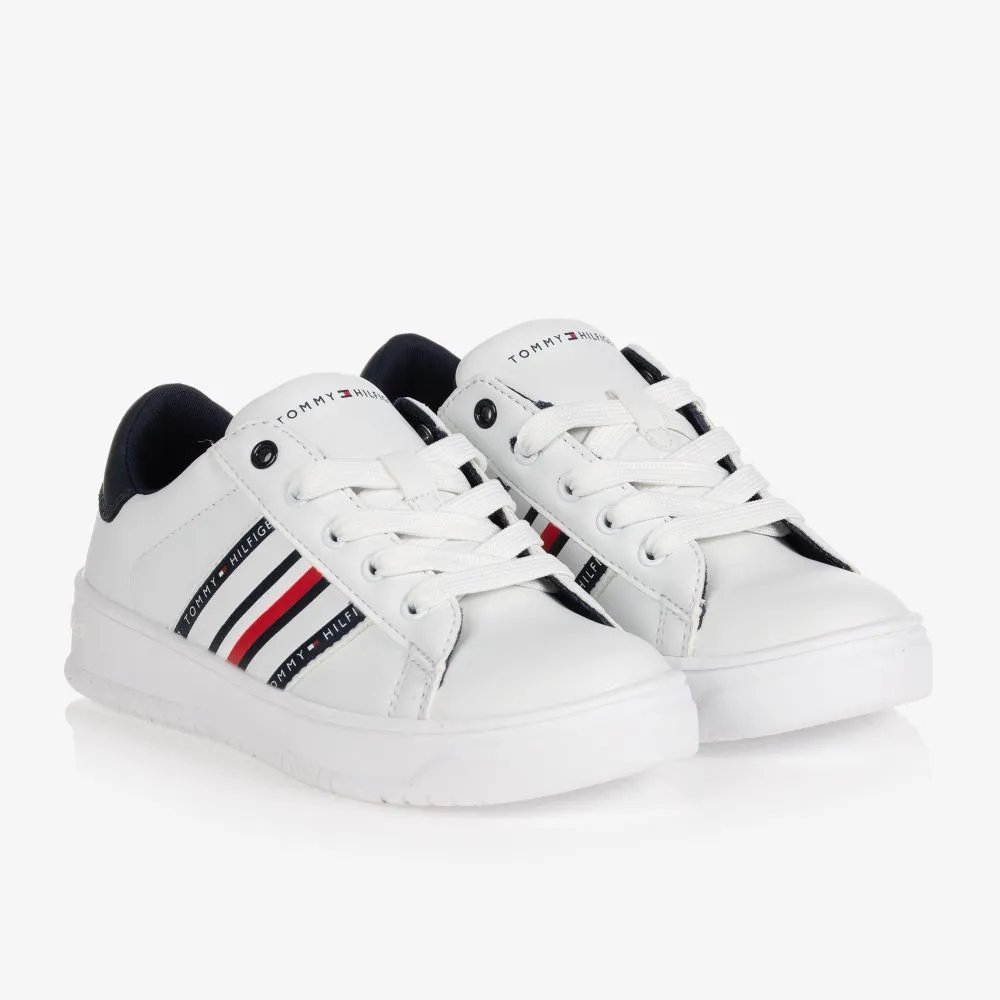 Boys White Lace-Up Trainers