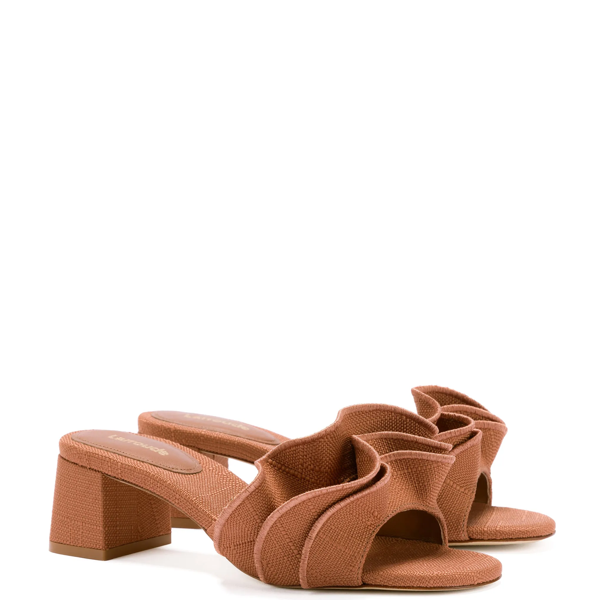 Brigitte Ruffle Mule Caramel Raffia