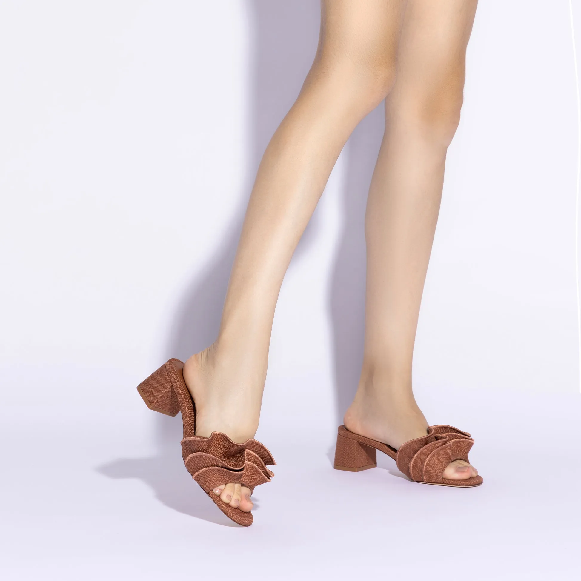 Brigitte Ruffle Mule Caramel Raffia