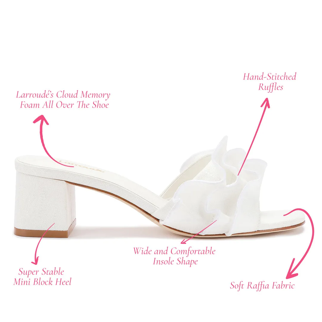 White Raffia Brigitte Ruffle Mule