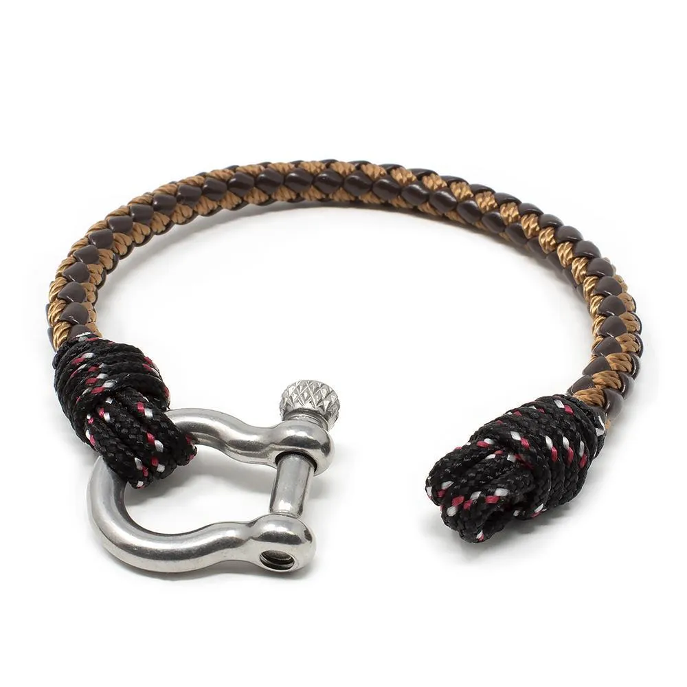 Brown Large Men's Braided Leather and Rope Bracelet with Shackle