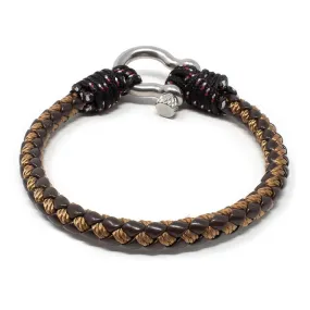 Brown Large Men's Braided Leather and Rope Bracelet with Shackle