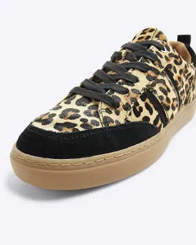 Brown leopard print suede trainers