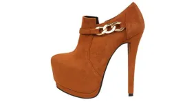 Suede Ankle High Heel Boots with Gold Chain