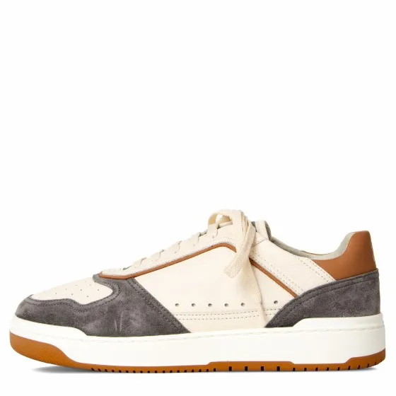 BRUNELLO CUCINELLI Blue White Grained Calfskin Washed Suede Basket Trainers.