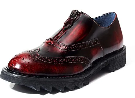 Vintage Burgundy Zipper Men's Cleated Sole Oxfords Loafers