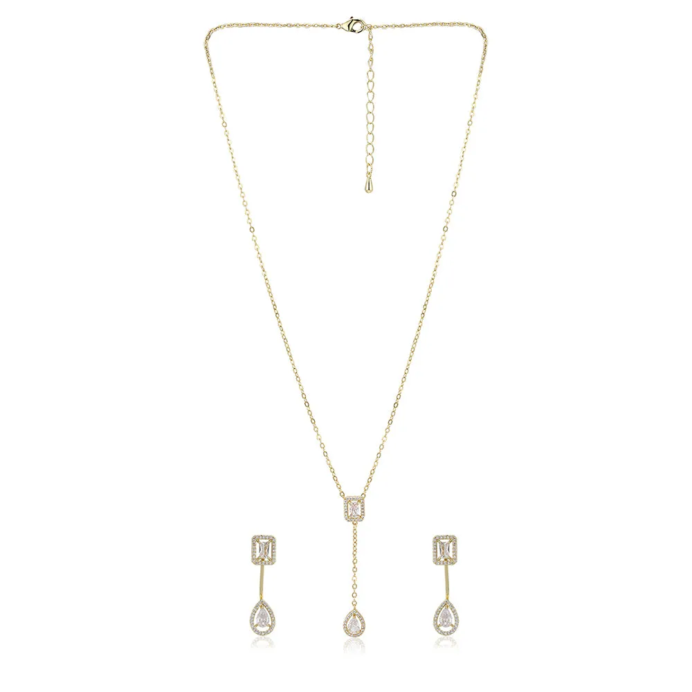 Carlton London Women'S Premium Gold Toned Cubic Zirconia Studded Gold-Plated Pendant And Earrings Set Fjs4155