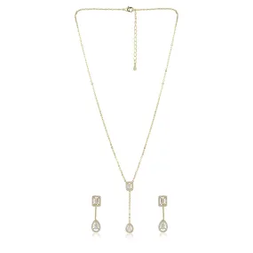 Carlton London Women'S Premium Gold Toned Cubic Zirconia Studded Gold-Plated Pendant And Earrings Set Fjs4155