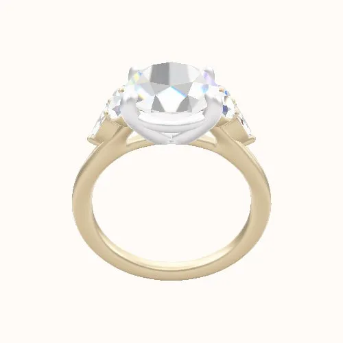 Cathedral Band with Marquise & Round Sidestone Trio Engagement Ring With Low Set Four Prong Head