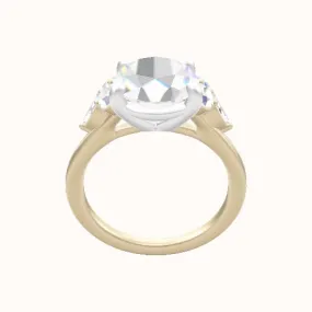 Cathedral Band with Marquise & Round Sidestone Trio Engagement Ring With Low Set Four Prong Head