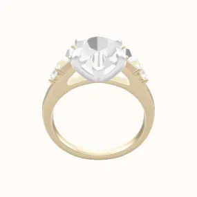 Cathedral Band with Trapezoid & Round Sidestones Engagement Ring With Low Set Four Prong Head