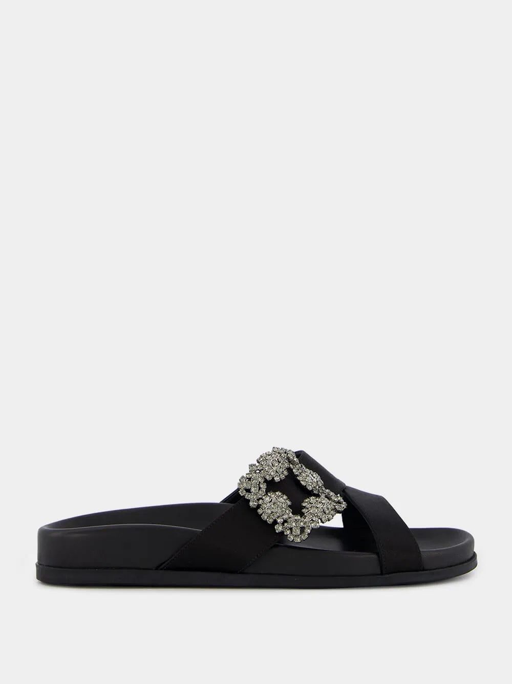 Chilanghi Black Satin Jewel Buckle Mules