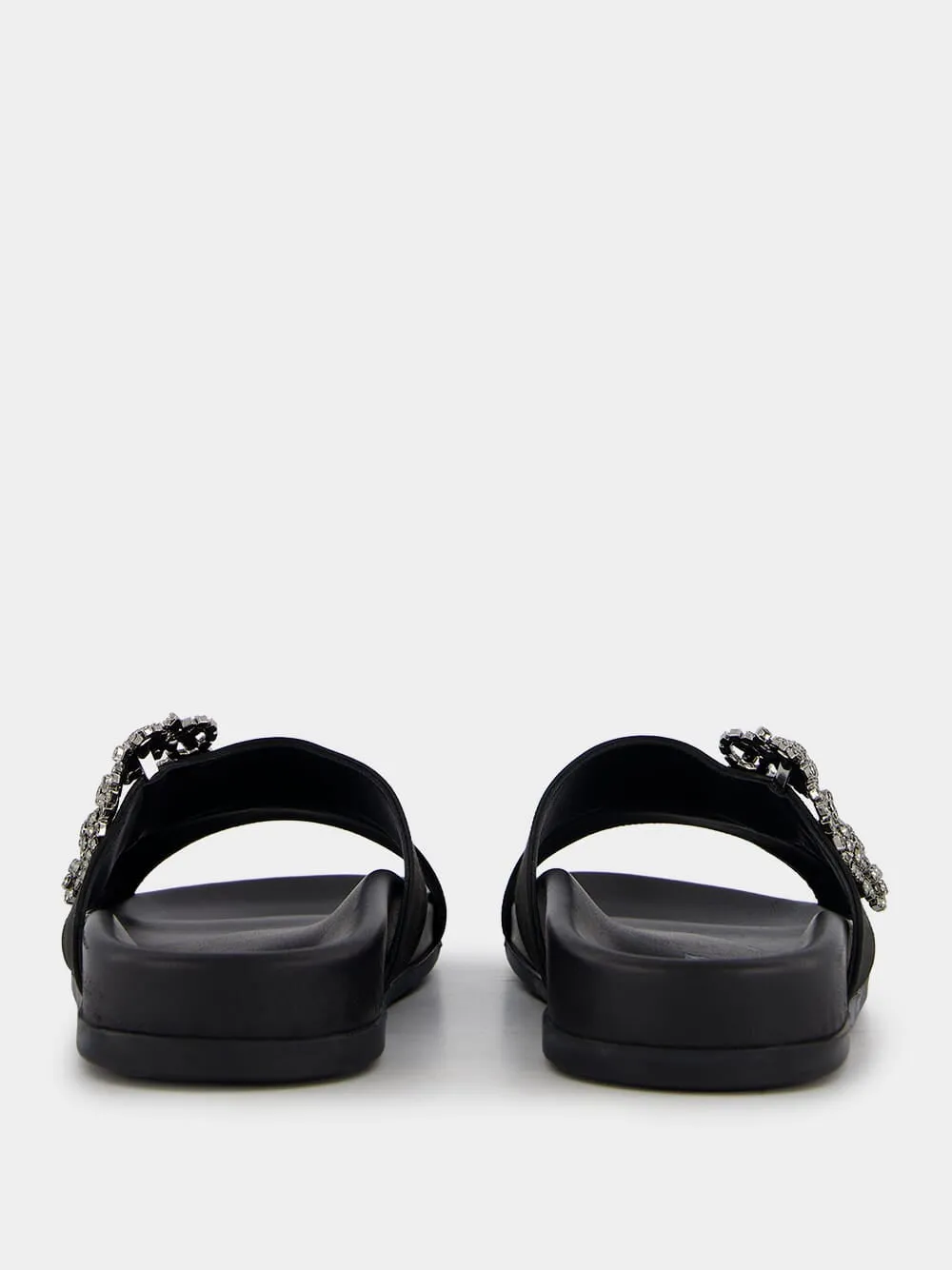 Chilanghi Black Satin Jewel Buckle Mules