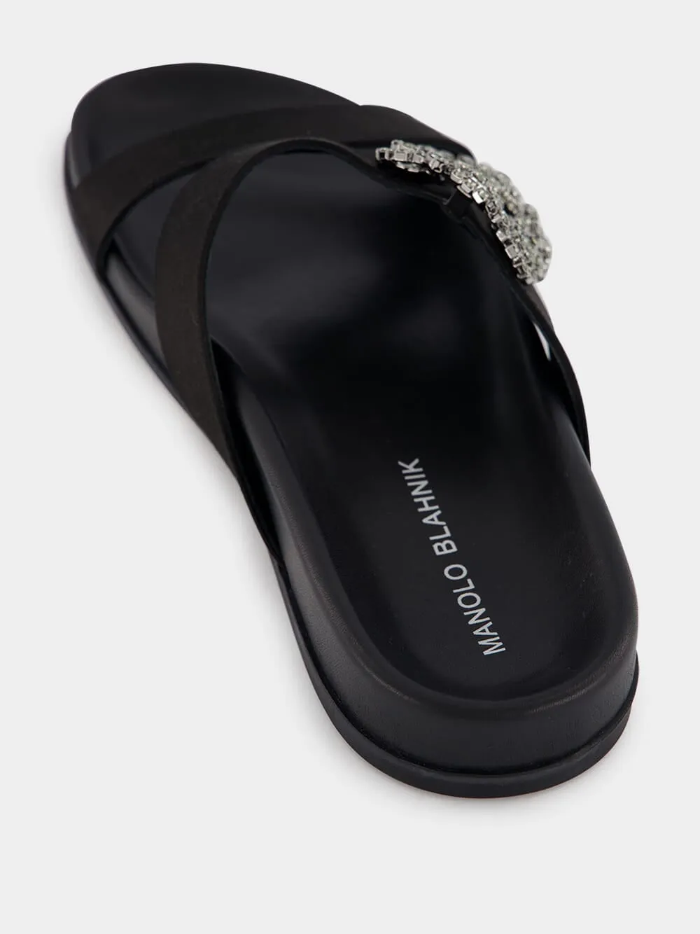 Chilanghi Black Satin Jewel Buckle Mules